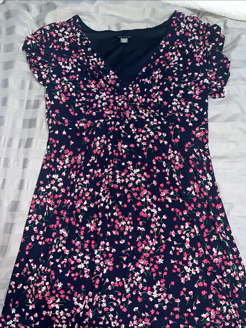 Pink flowery dark blue dress
